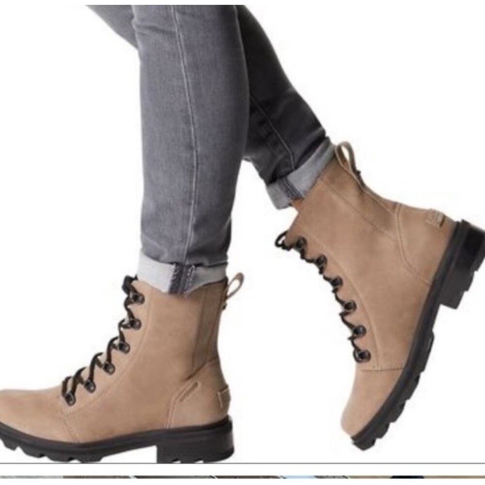Sorel Womens Lennox‎ Lace Up Boots Taupe Leather Waterproof Size 7.5
